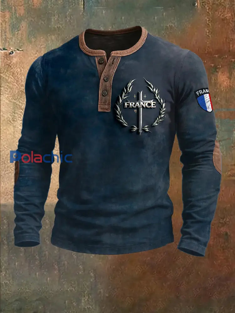 Sweat-shirt à imprimé croisé français pour hommes Bleu Marine / S