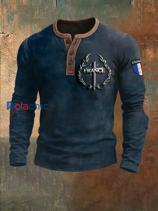 Sweat-shirt à imprimé croisé français pour hommes Bleu Marine / S