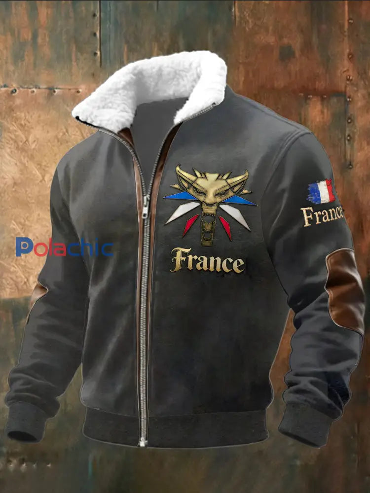 Sweat-shirt à imprimé drapeau français pour hommes Gris foncé / S