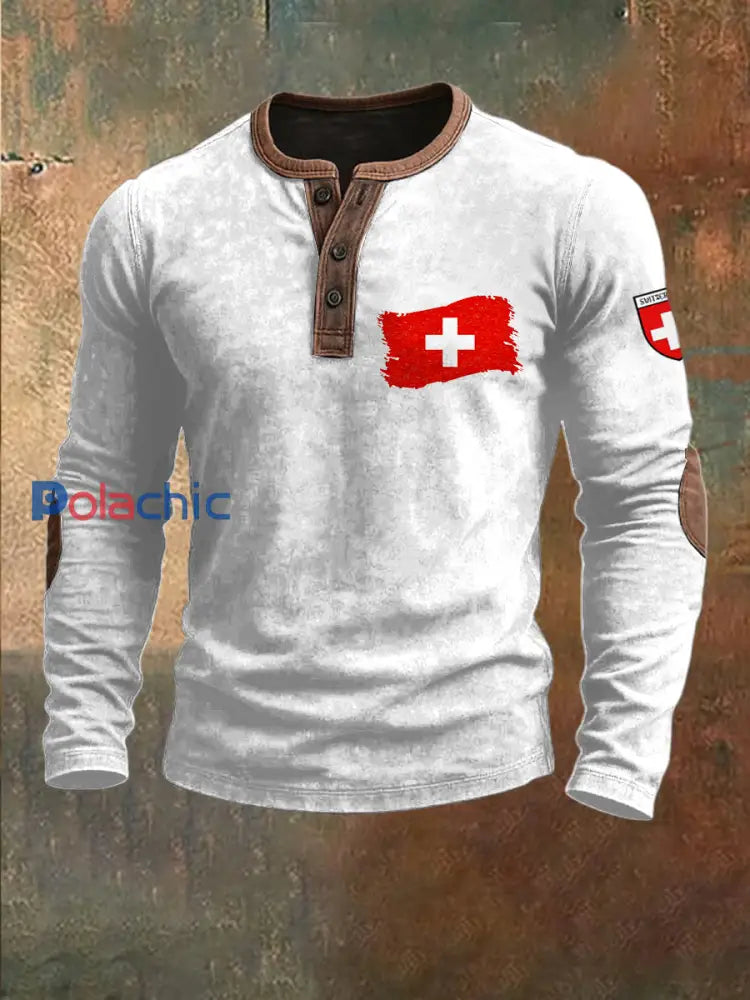 Sweat-shirt à imprimé drapeau suisse pour hommes Blanc / S