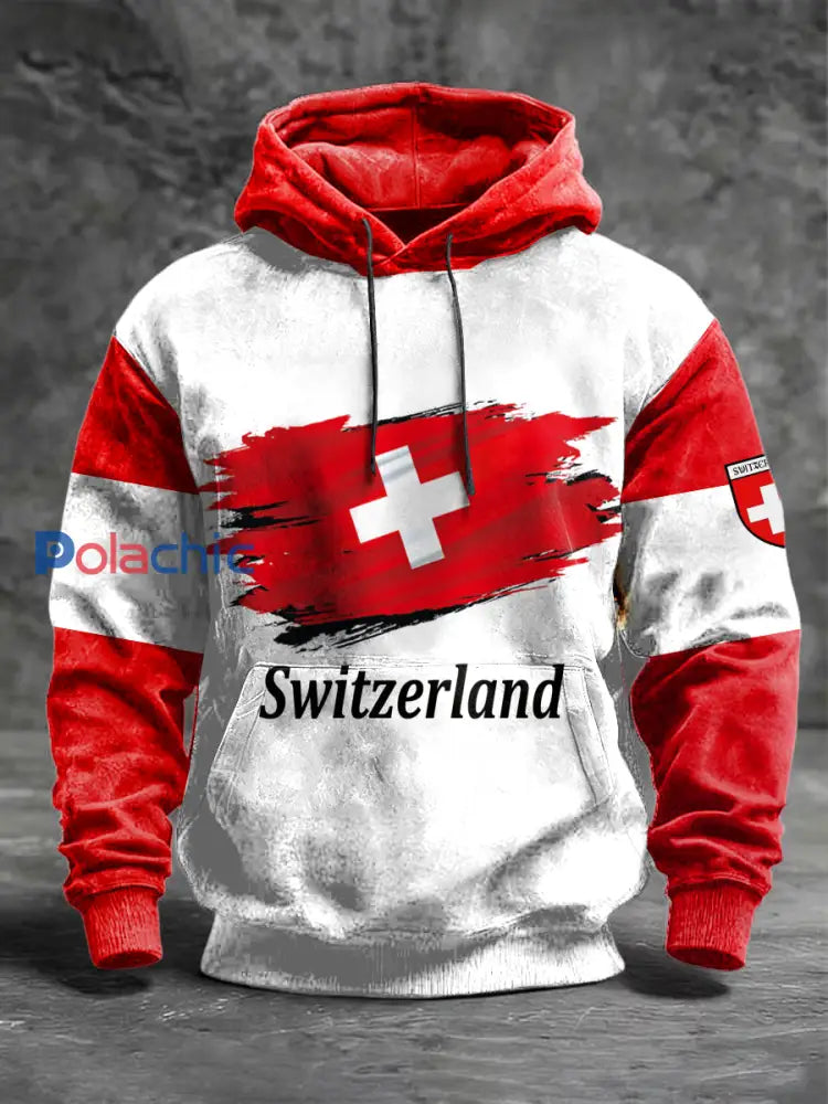 Sweat-shirt à imprimé drapeau suisse pour hommes Blanc / S
