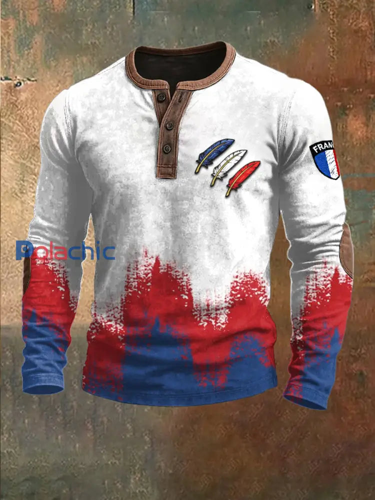 Sweat-shirt à imprimé plume drapeau français pour hommes Blanc / S