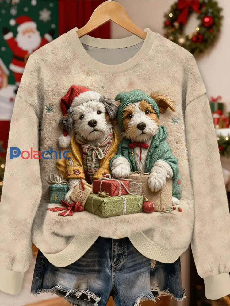 Sweat-shirt à manches longues décontracté magnifique motif de chien de Noël comme image / S
