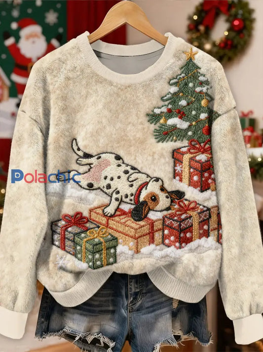 Sweat-shirt à manches longues décontracté magnifique motif de chien de Noël comme image / S