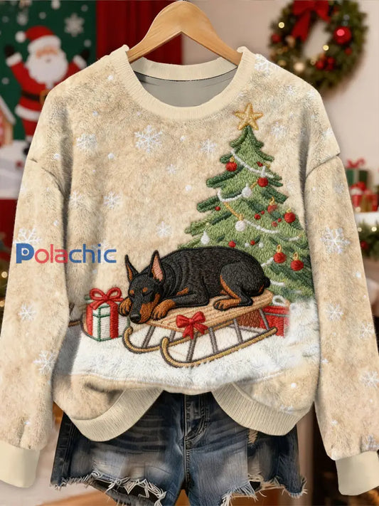 Sweat-shirt à manches longues décontracté magnifique motif de chien de Noël comme image / S