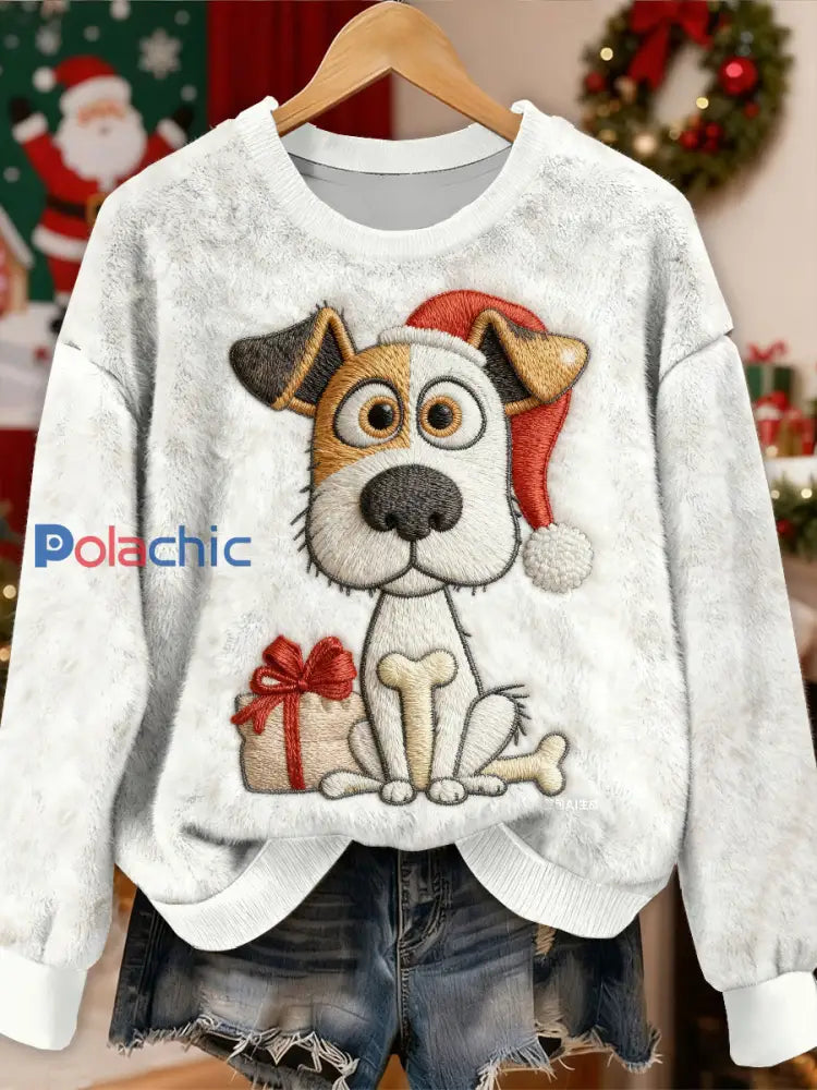 Sweat-shirt à manches longues décontracté magnifique motif de chien de Noël comme image / S