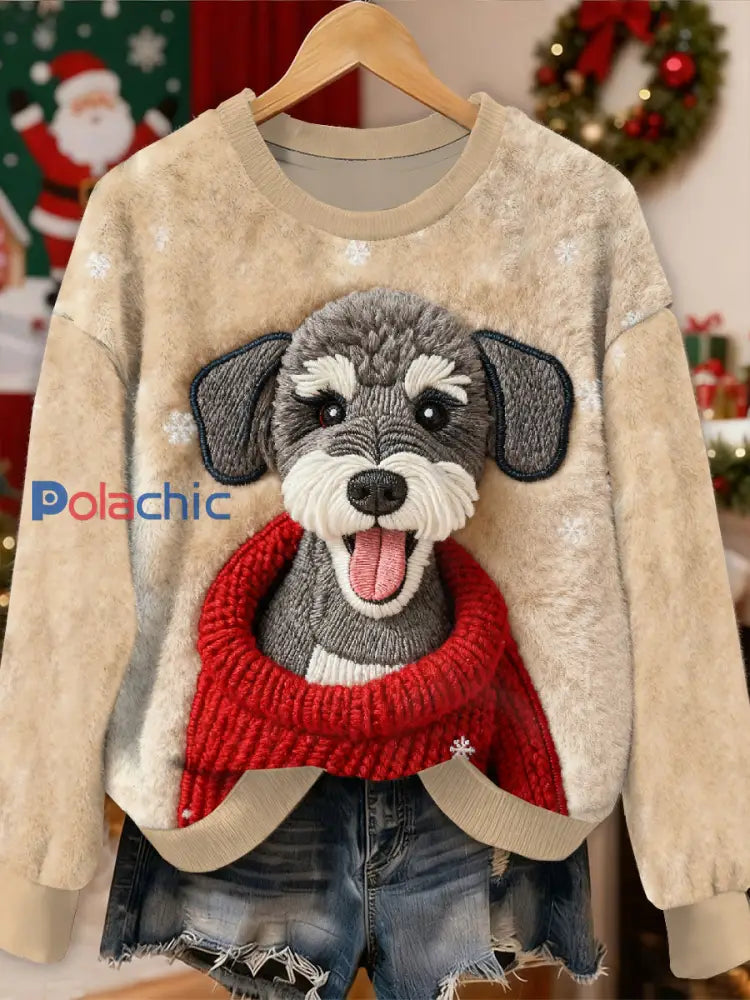 Sweat-shirt à manches longues décontracté magnifique motif de chien de Noël comme image / S