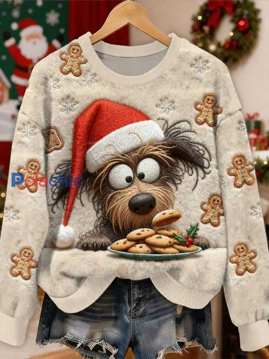 Sweat-shirt à manches longues décontracté magnifique motif de chien de Noël comme image / S