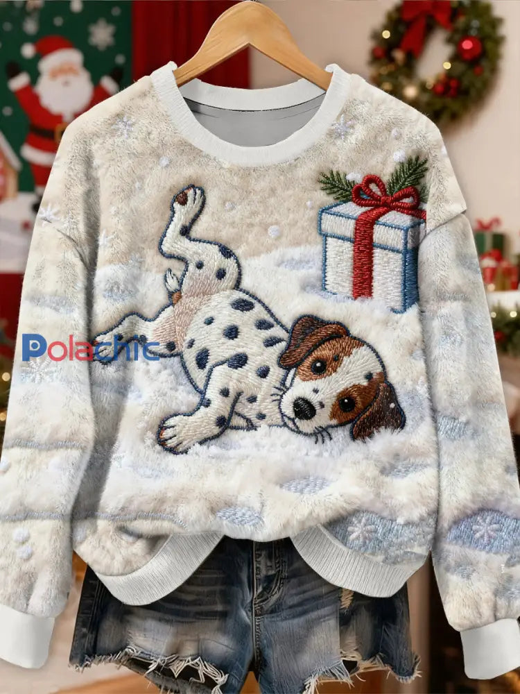 Sweat-shirt à manches longues décontracté magnifique motif de chien de Noël comme image / S