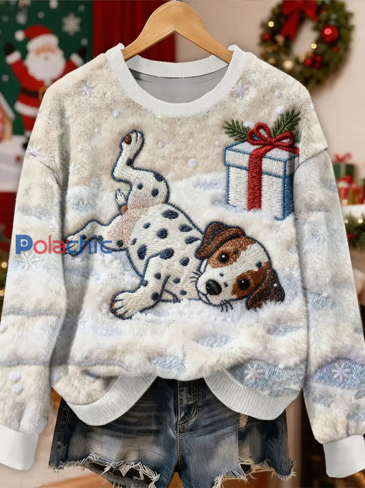 Sweat-shirt à manches longues décontracté magnifique motif de chien de Noël comme image / S
