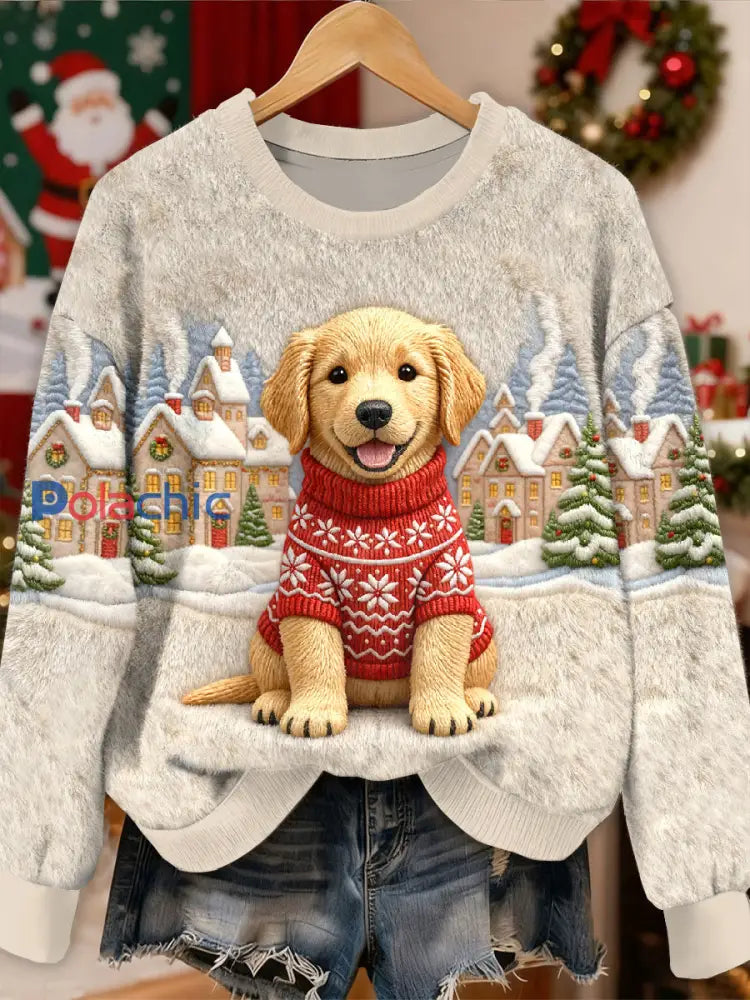 Sweat-shirt à manches longues décontracté magnifique motif de chien de Noël comme image / S