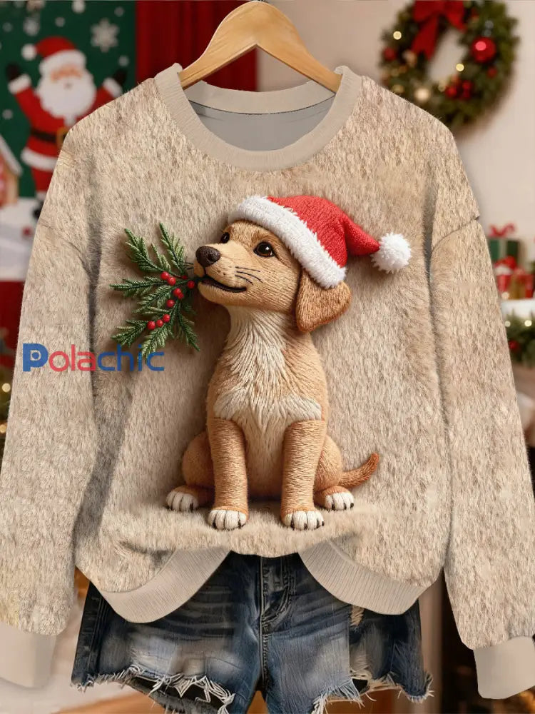 Sweat-shirt à manches longues décontracté magnifique motif de chien de Noël comme image / S