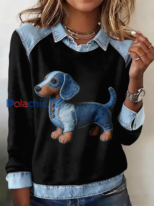 Sweat-shirt à manches longues à imprimé animal pour femmes Noir / S