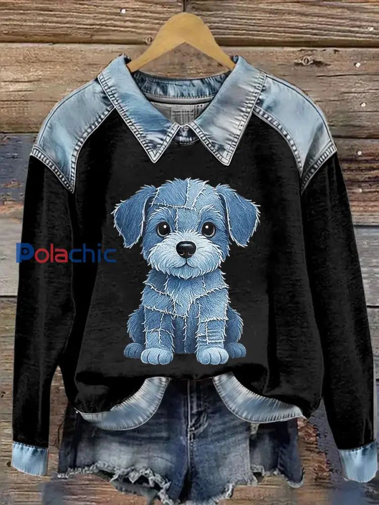 Sweat-shirt à manches longues à imprimé animal pour femmes Noir / S