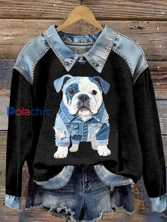 Sweat-shirt à manches longues à imprimé animal pour femmes Noir / S