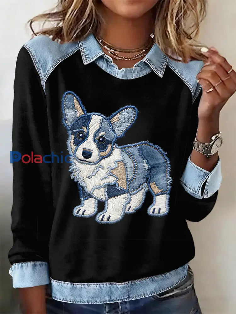 Sweat-shirt à manches longues à imprimé animal pour femmes Noir / S