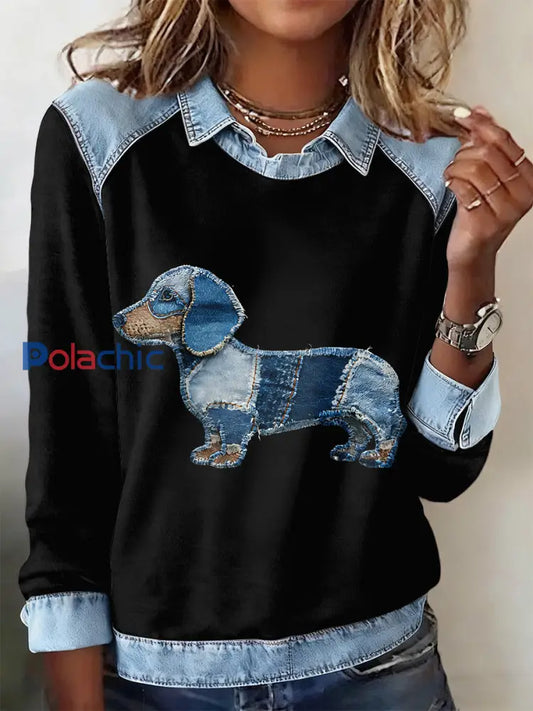 Sweat-shirt à manches longues à imprimé animal pour femmes Noir / S