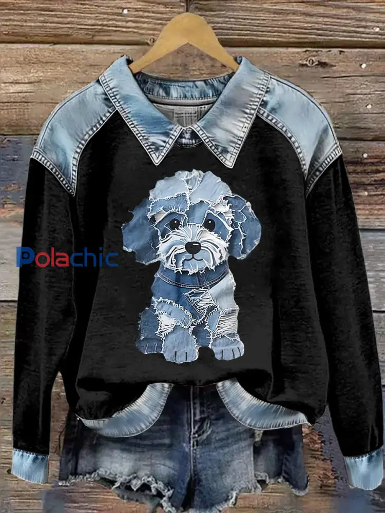 Sweat-shirt à manches longues à imprimé animal pour femmes Noir / S