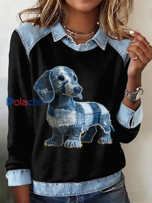 Sweat-shirt à manches longues à imprimé animal pour femmes Noir / S