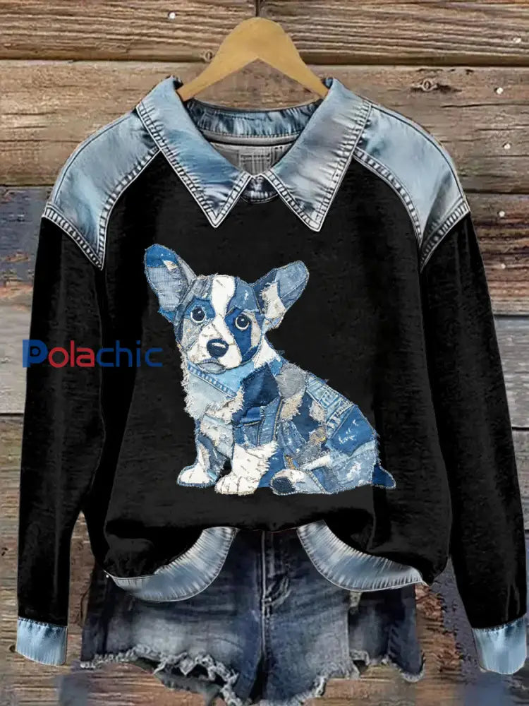 Sweat-shirt à manches longues à imprimé animal pour femmes Noir / S