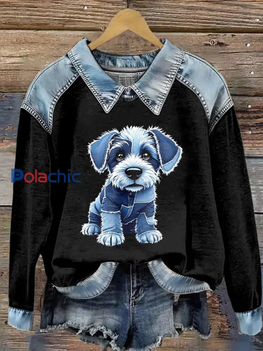 Sweat-shirt à manches longues à imprimé animal pour femmes Noir / S