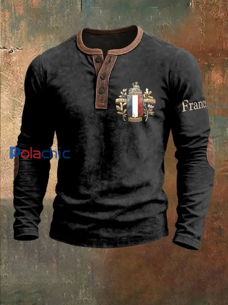 Sweat-shirt à manches longues pour homme French Flag Patch Noir / S