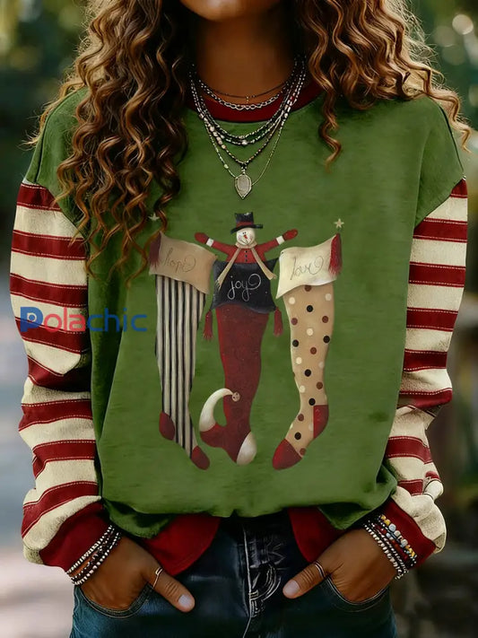 Sweat-shirt à manches longues à rayures Merry Christmas pour femmes comme image / S