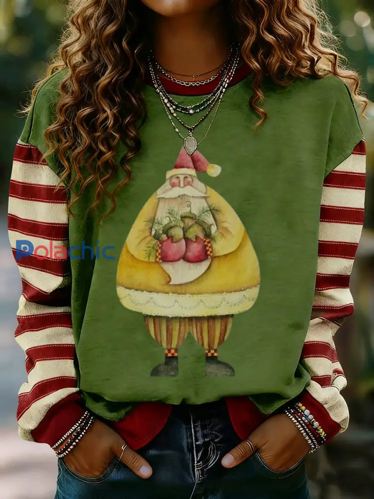 Sweat-shirt à manches longues à rayures Merry Christmas pour femmes comme image / S