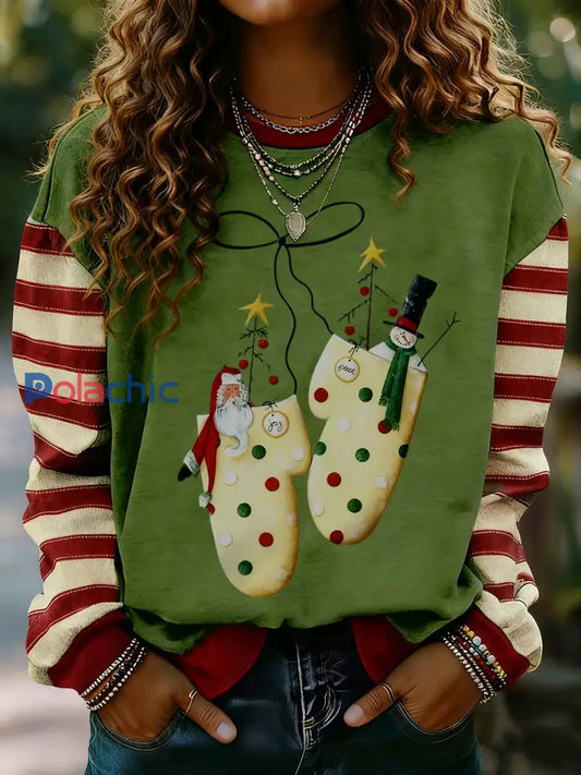 Sweat-shirt à manches longues à rayures Merry Christmas pour femmes comme image / S