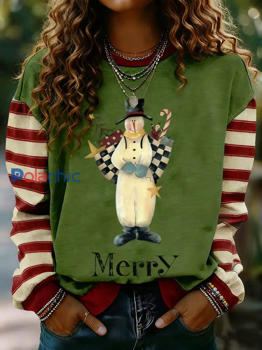 Sweat-shirt à manches longues à rayures Merry Christmas pour femmes comme image / S