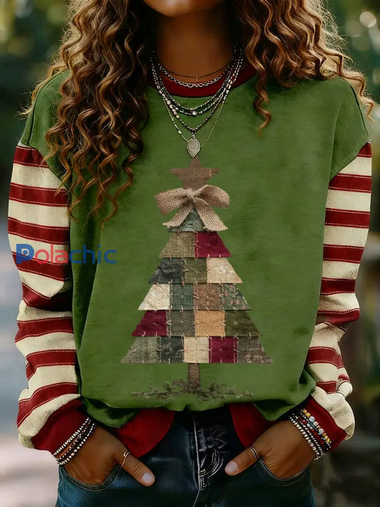 Sweat-shirt à manches longues à rayures Merry Christmas pour femmes comme image / S