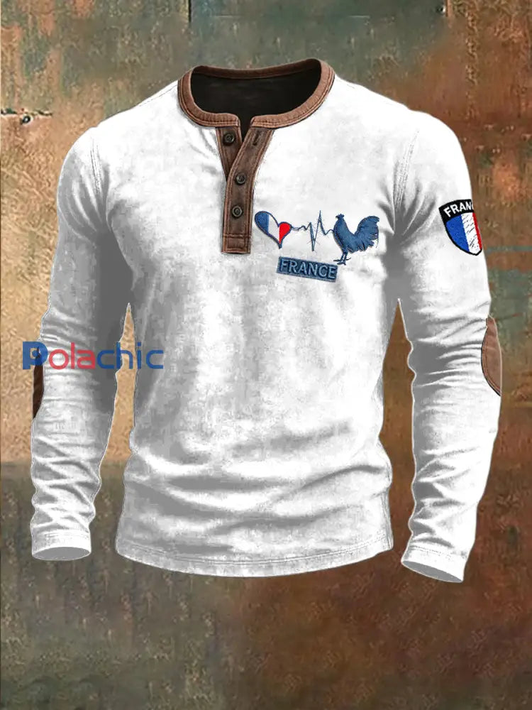 Sweat-shirt à motif patchwork blanc imprimé coq français pour hommes Blanc / S