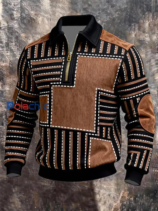 Sweat-shirt à revers en patchwork vintage pour hommes comme image / S