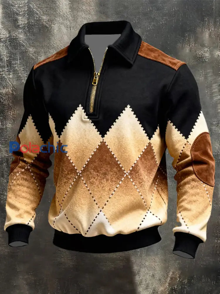 Sweat-shirt à revers en patchwork vintage pour hommes comme image / S