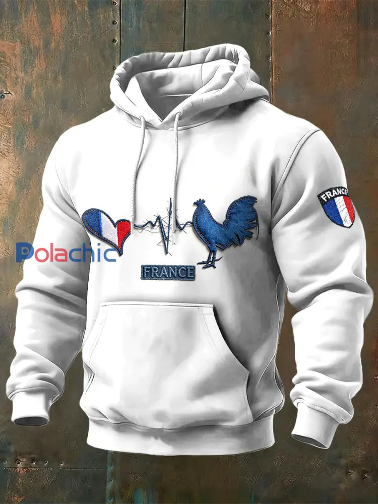 Sweat-shirt blanc imprimé coq français pour hommes Blanc / S