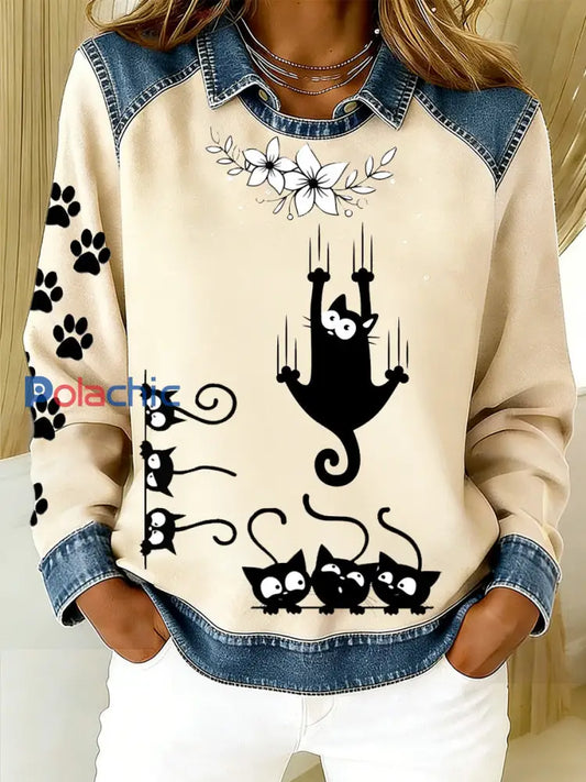 Sweat-shirt chaud en flanelle imprimé animal pour femme A / S