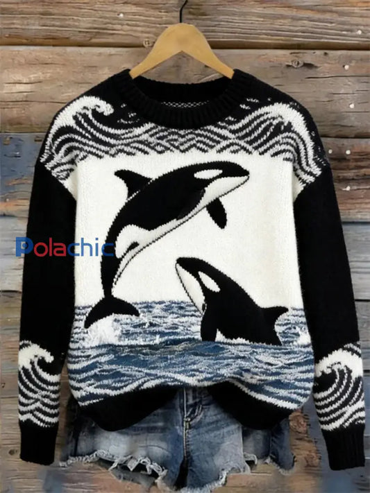 Sweat-shirt décontracté à imprimé animal océan pour femmes comme image / S