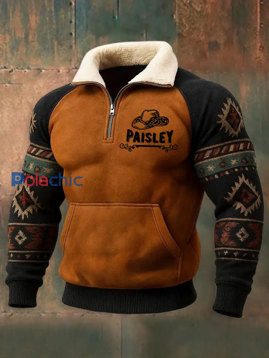 Sweat-shirt décontracté à imprimé cachemire western vintage pour hommes comme image / S