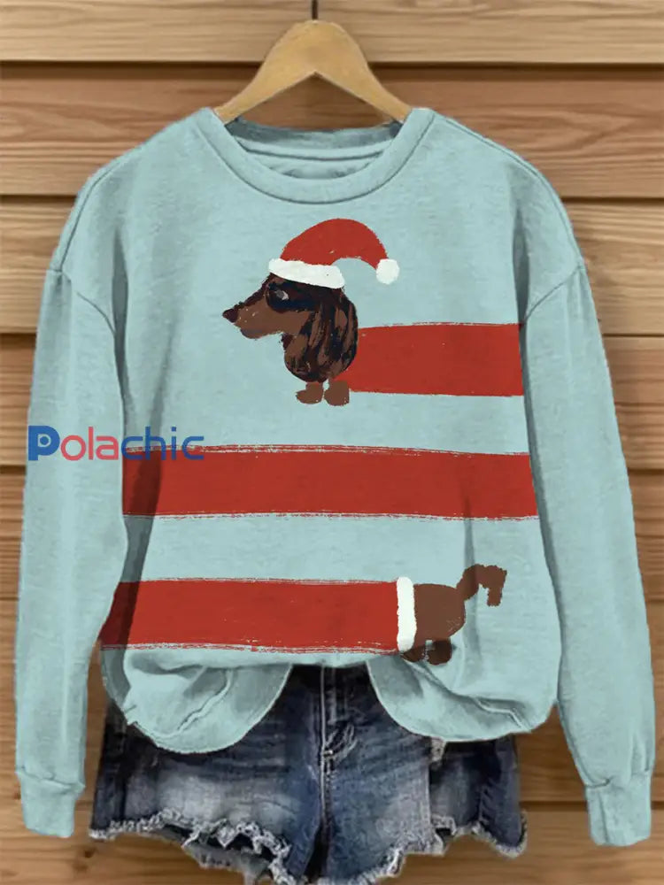 Sweat-shirt décontracté à imprimé chien de Noël pour femmes comme image / S