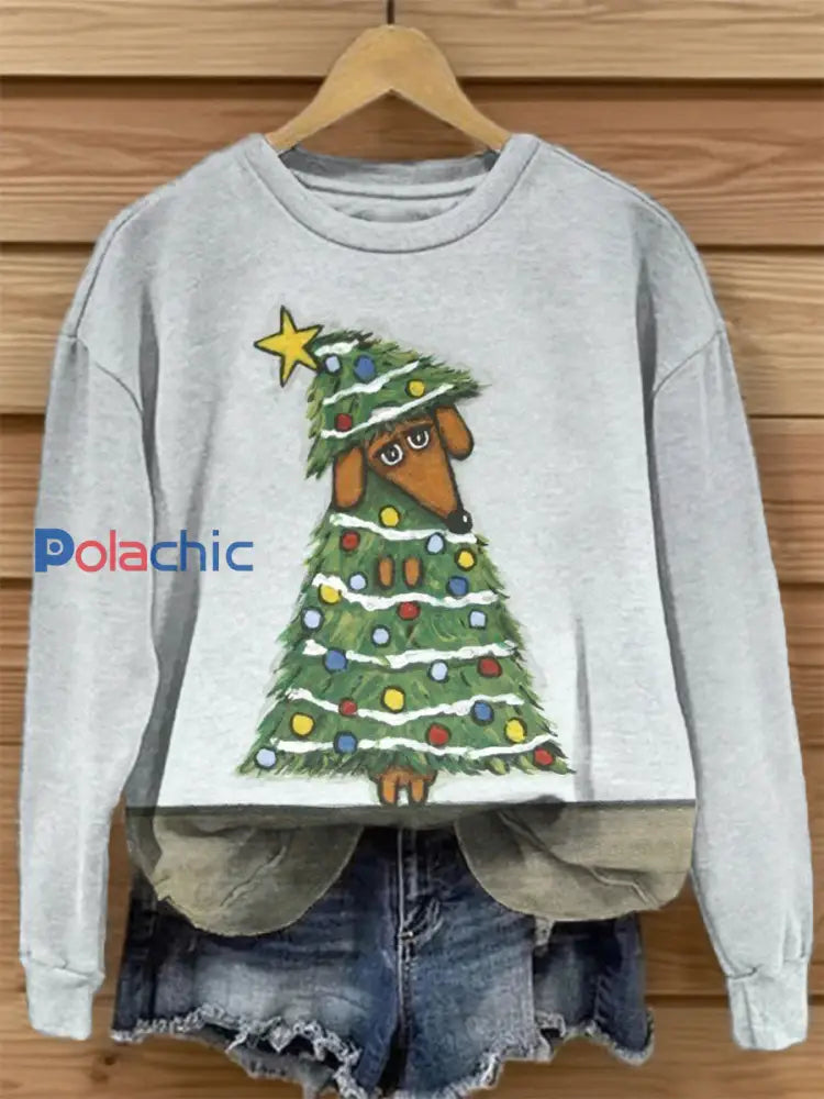 Sweat-shirt décontracté à imprimé chien de Noël pour femmes comme image / S