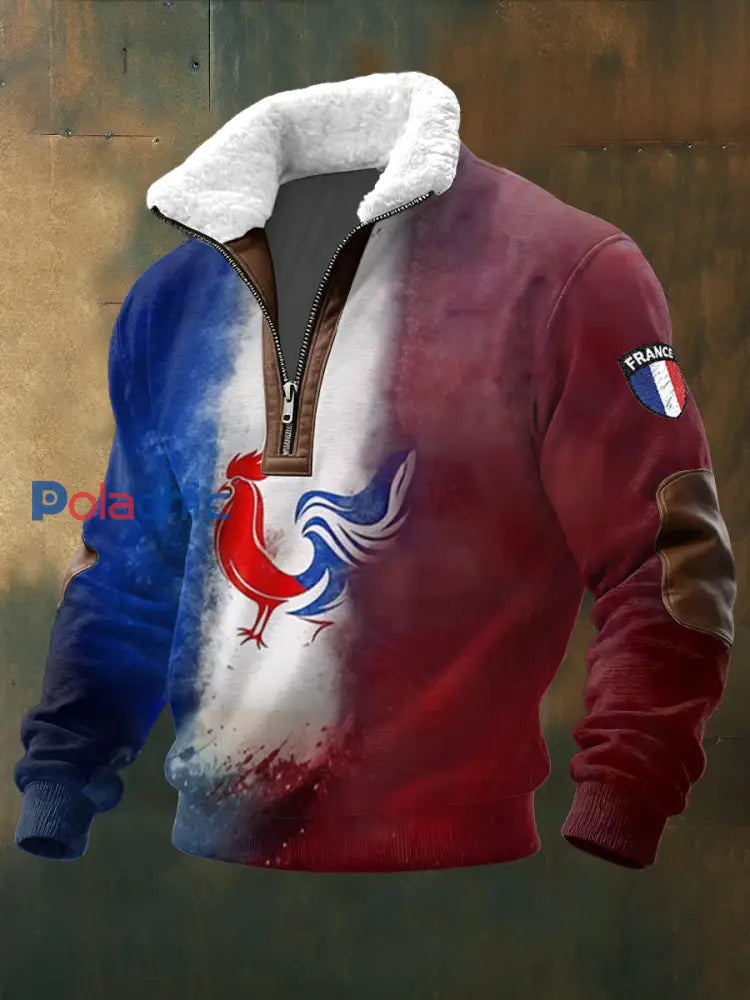 Sweat-shirt décontracté à imprimé coq français pour hommes Multicolore / S