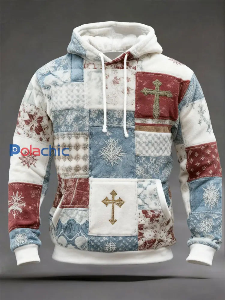 Sweat-shirt décontracté à imprimé croisé de Noël pour hommes comme image / S