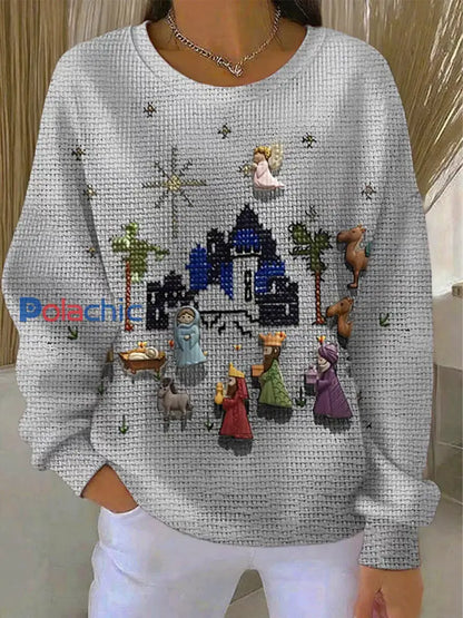 Sweat-shirt décontracté à imprimé de Noël pour femmes Blanc cassé / S