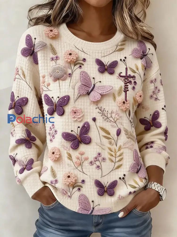 Sweat-shirt décontracté à imprimé floral pour femmes comme image / S