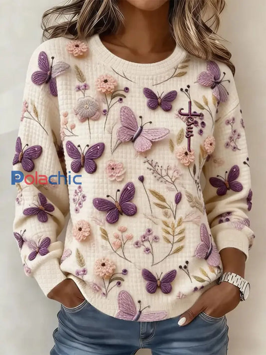 Sweat-shirt décontracté à imprimé floral pour femmes comme image / S