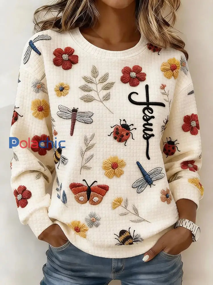 Sweat-shirt décontracté à imprimé floral pour femmes comme image / S