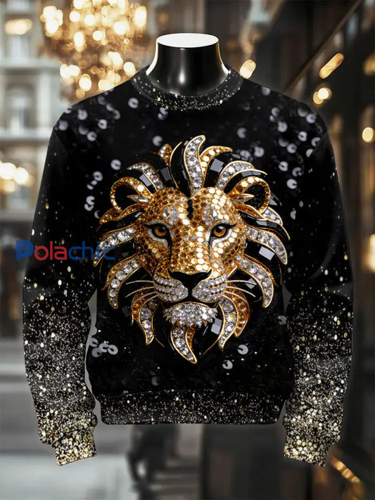Sweat-shirt décontracté à imprimé lion rétro luxueux pour hommes comme image / S