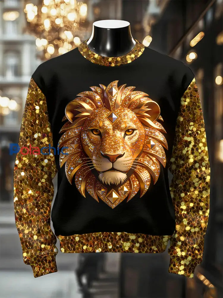 Sweat-shirt décontracté à imprimé lion rétro luxueux pour hommes comme image / S