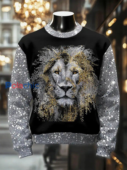 Sweat-shirt décontracté à imprimé lion rétro luxueux pour hommes comme image / S