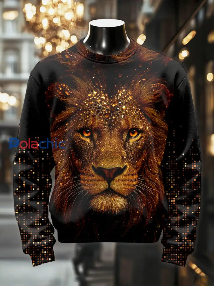 Sweat-shirt décontracté à imprimé lion rétro luxueux pour hommes comme image / S